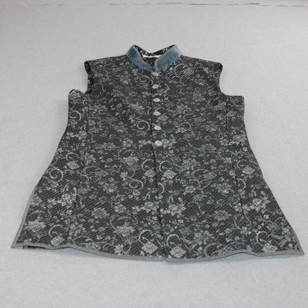 Tarun Tahiliani Vest Women Large Gray Quilted Floral Long Button India Lagenlook